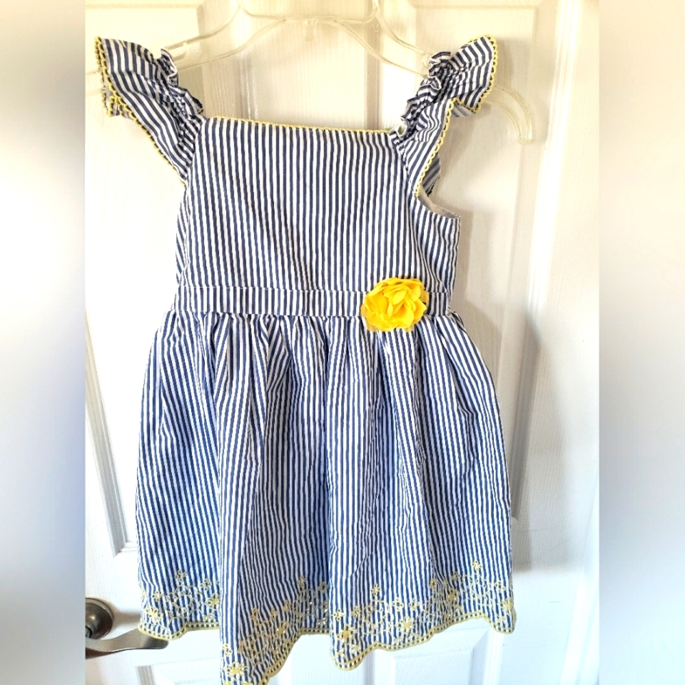 Blue dress with white stripes size 5